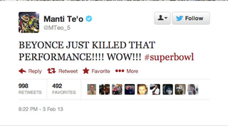 Manti Te'o Enjoyed Beyoncé's Halftime Show, Appears To Have Deleted His Twitter Account